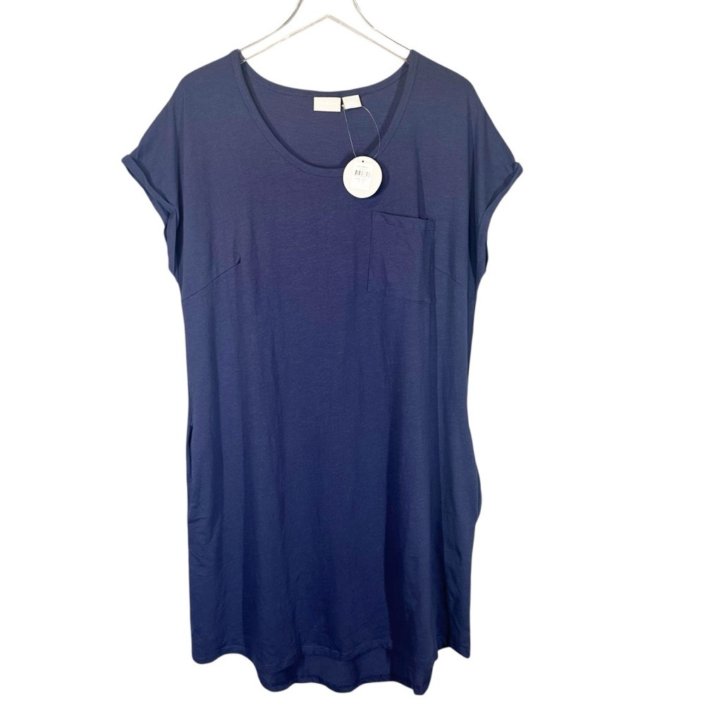 ZIM & ZOE Women's Plus 18 Navy Blue Summer Day Short Sleeve Cotton T-Shirt Dress